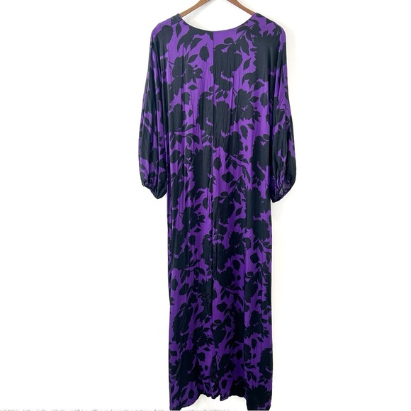 Delfi Collective V-neck Maxi Dress Anthropologie Silk Blend Purple Floral Pocket - Picture 9 of 12